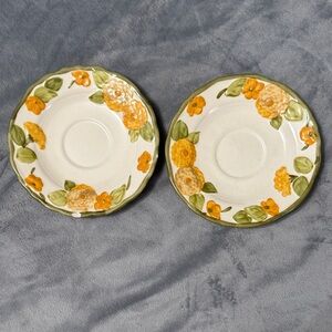 Vintage Metlox Poppytrail #1073 Sculpted Zinnia Flowers Set of 2 Saucers 6” Dish